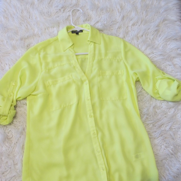 🔴🔴🔴SOLD🔴🔴🔴Express Women's Portofino Collared date night Shirt top Size S neon - Picture 6 of 7